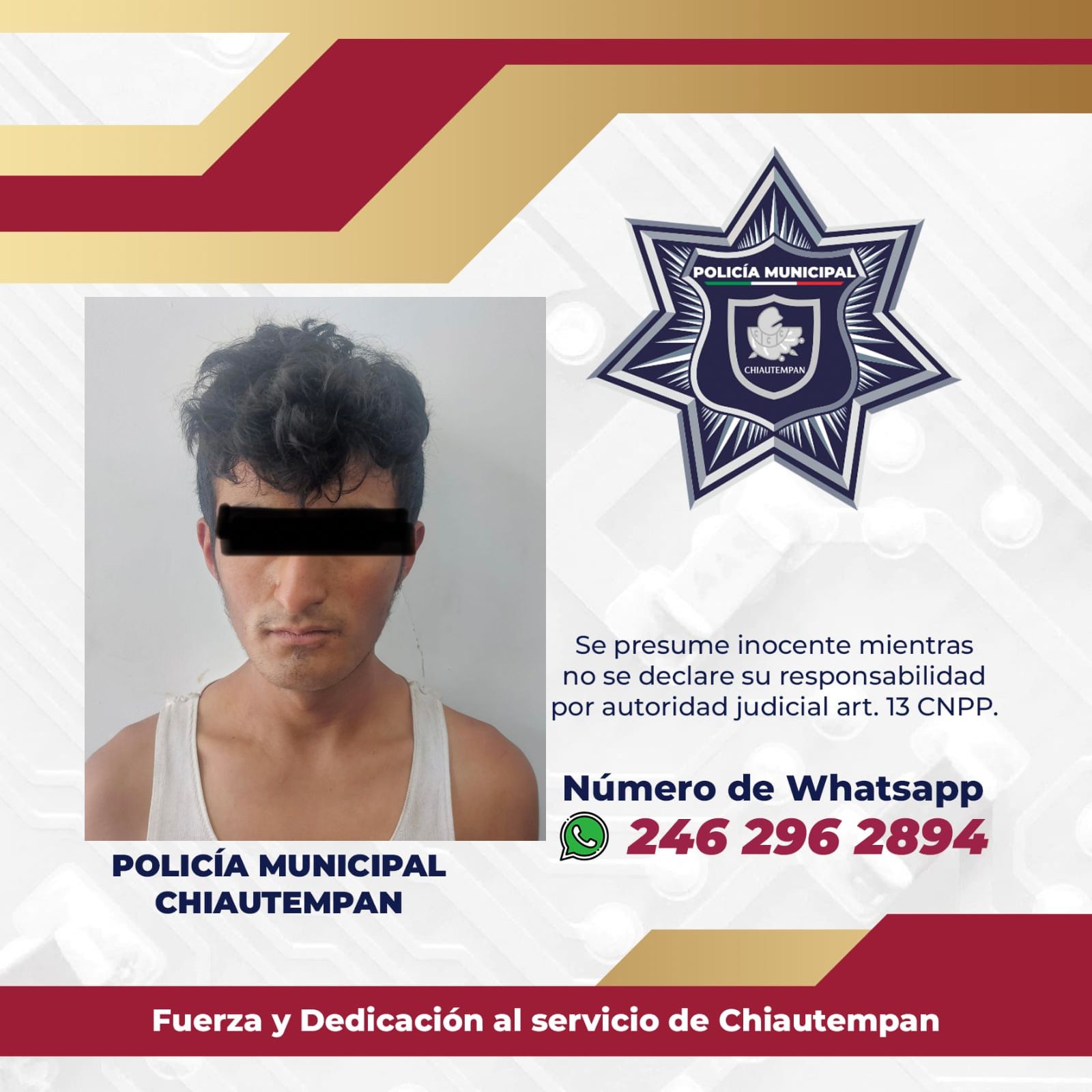 Rescata Policía Municipal de Chiautempan a persona retenida; antes había intentado cometer un ilícito